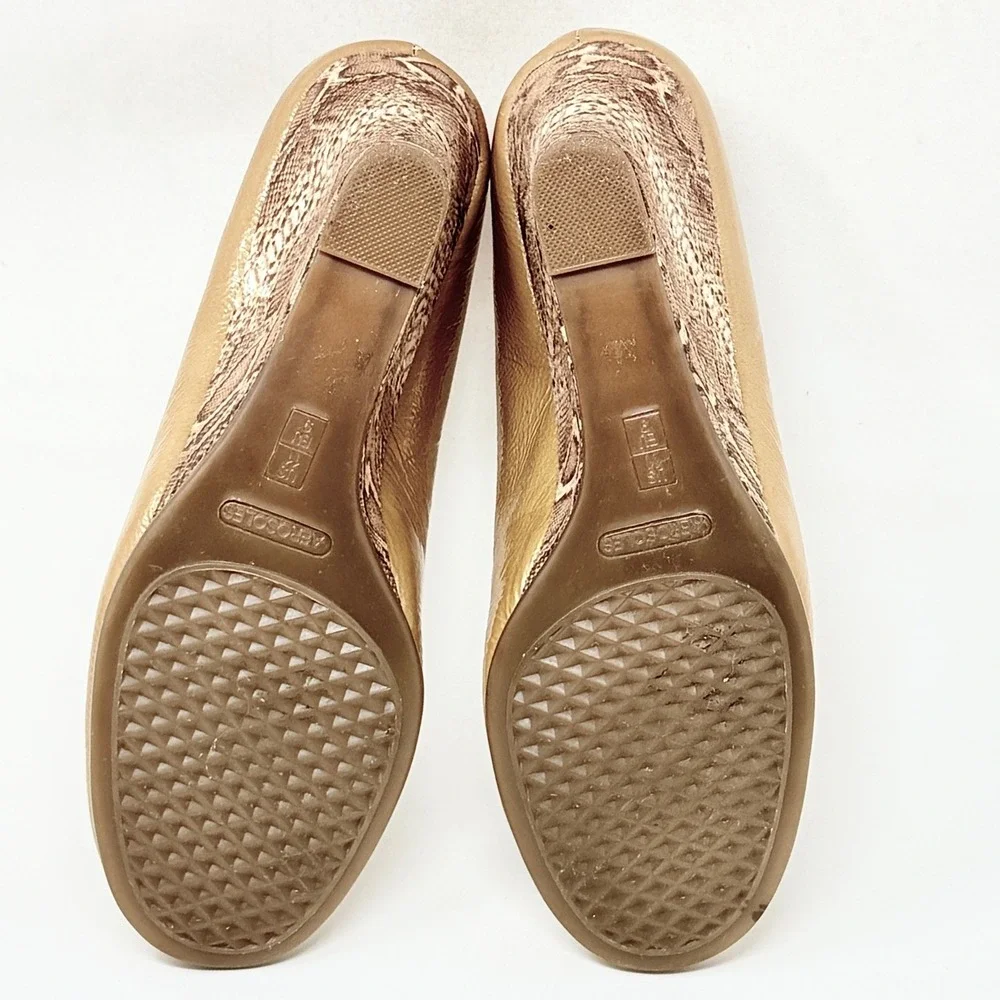 Aerosoles Womens Plum Tree Tan Leather Snake Print Wedge 11M Pump Animal Heels
